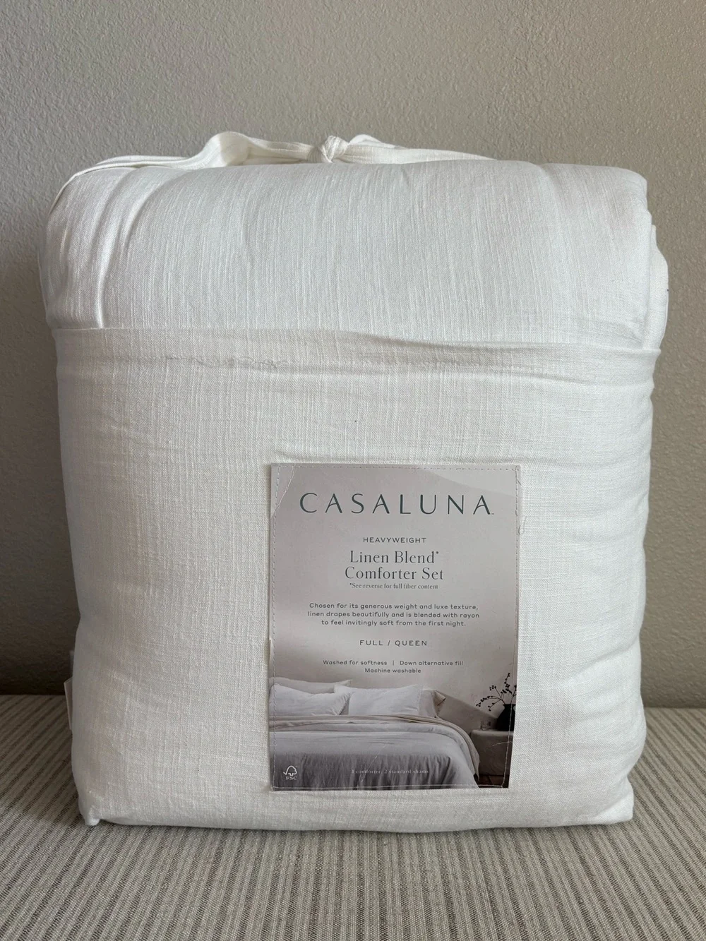 NWT Full/Queen Heavyweight Linen Blend Comforter & Sham Set White - Casaluna